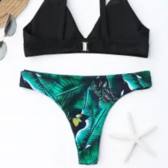 Leaf Print Thong Bikini Set - Picture 2 of 7